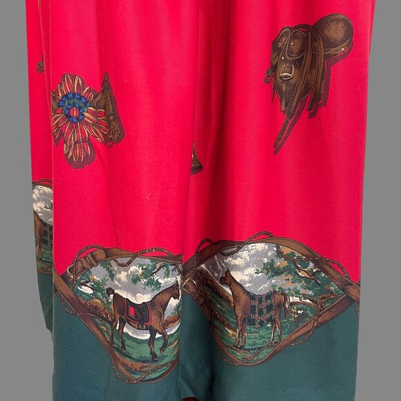 Vintage NWT Susan Bristol Equestrian Horse Print Pockets Red Maxi Skirt Size 4 - Picture 4 of 12